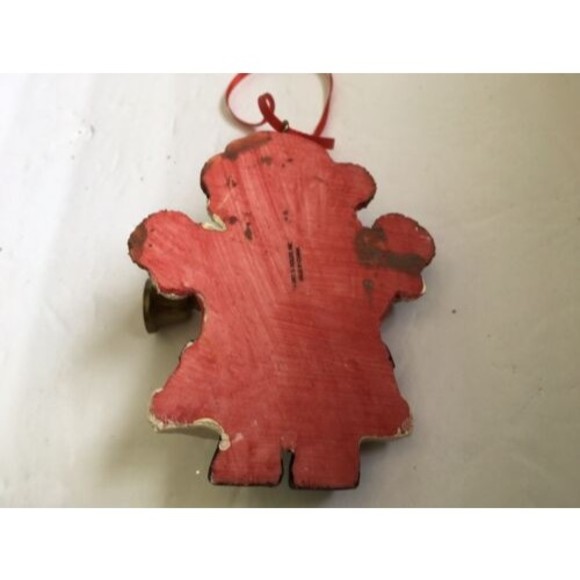 Teddy Bear Ornament Kurt Adler Resin Dressed as Santa Holding Bells - Picture 2 of 3